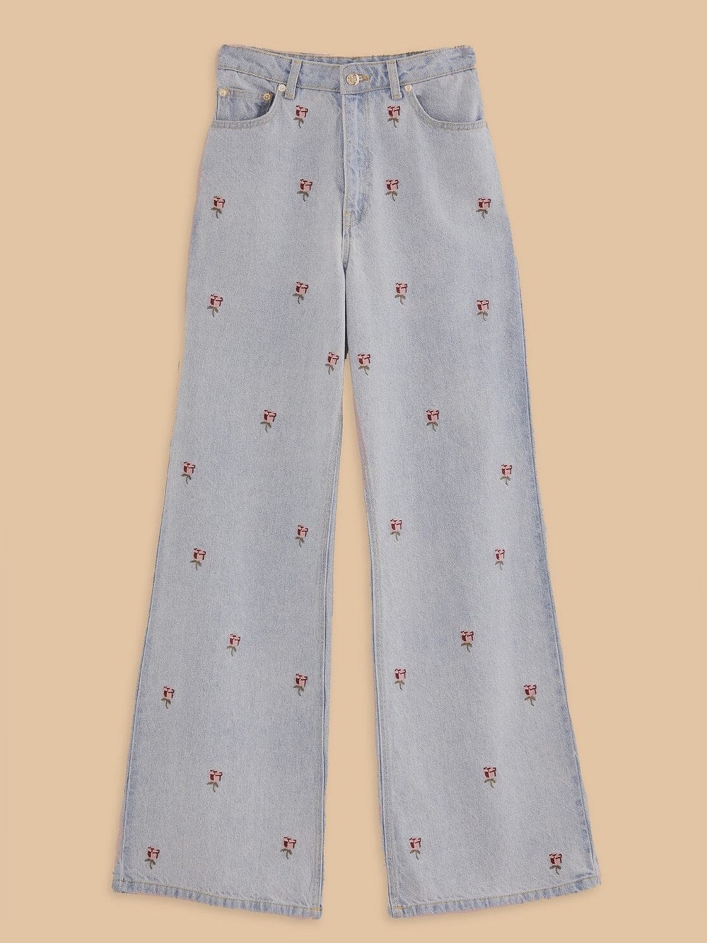 Farm Rio Rose Embroidered Denim Pants - Picture 4 of 15